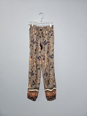 Angie Floral Drawstring Joggers in Taupe and Muted Orange
